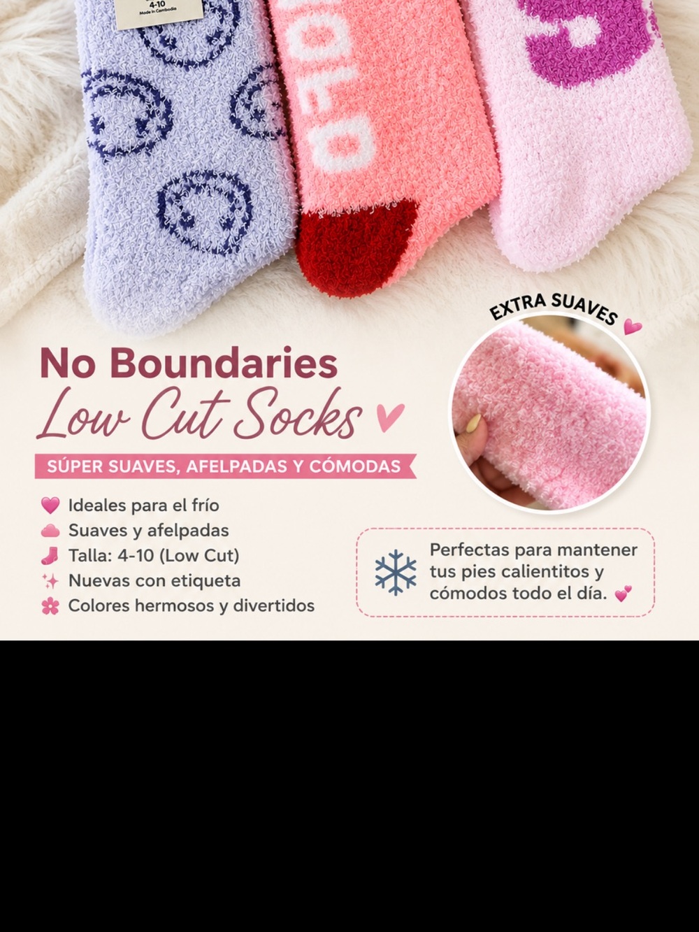 No Boundaries Kids Low Cut Fuzzy Socks - Lilac, Coral, Light Pink & Red Accent
